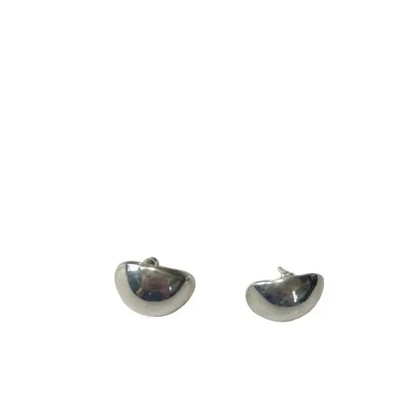 925 Women's Oval Curved Sterling Silver Pierced Stud Earrings - Picture 11 of 11